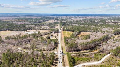 Aerial view of property and surrounding area with a forest