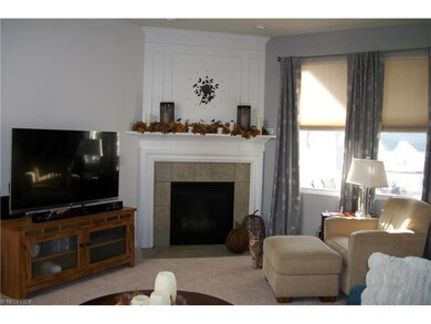 The open living room features a gas fireplace and 
