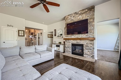 Main level great room with hardwood floors