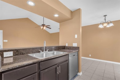Kitchen with dishwasher, a sink, ceiling fan, vau