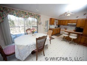 Big kitchen overlooks woods