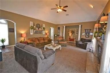 Great room with vaulted ceiling