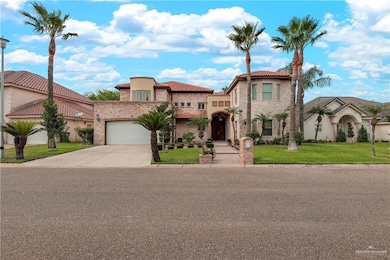 Mediterranean / spanish house featuring concrete driveway, a tile roof, a front lawn, and a garage