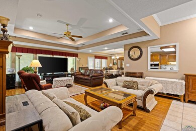 Living room with light tile patterned flooring, vi
