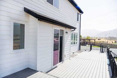 Wooden deck featuring a mountain view
