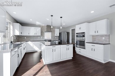 Kitchen featuring visible vents, dark wood-type fl