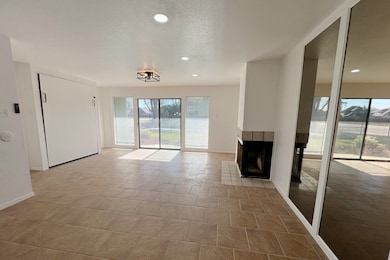 Living area with wood burning fire place