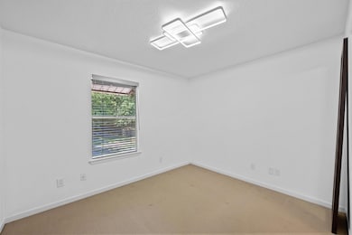 Carpeted spare room with baseboards and a texture