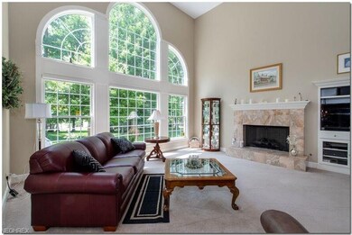 Open and bright windowscape and marble fireplace.