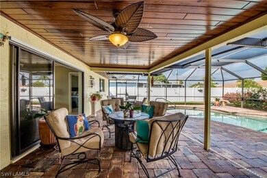 Magnificent outdoor area includes updates made by owner: cypress ceiling, paver decking, cage repainted, pool resurfaced. All sliders pocket behind wall. So relaxing!