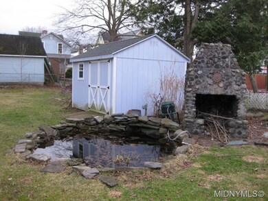 Shed, pond, fireplace