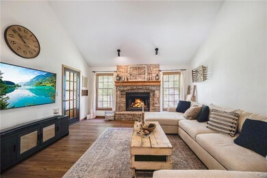 Living area featuring lofted ceiling, dark wood-type flooring, a fireplace, and plenty of natural light