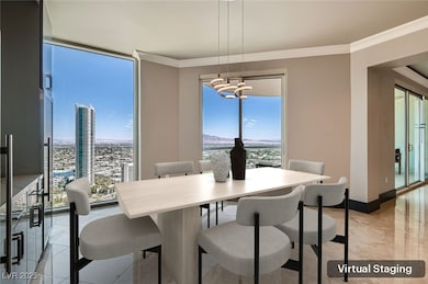 Dining room featuring deco lighting expansive wind