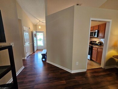 View from living room to front entry