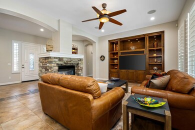 great room is embraced by built-in enter