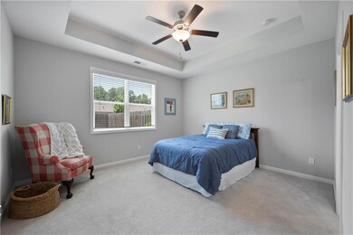 Main level Primary Suite w/tray ceiling overlooks the private yard