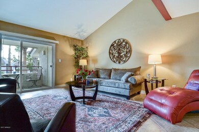 Living room with vaulted ceilings