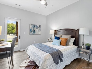 Bedroom with luxury planked vinyl flooring and cei