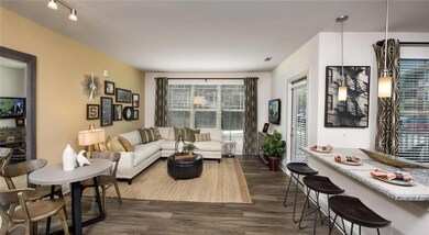 Living room featuring dark hardwood / wood-style f