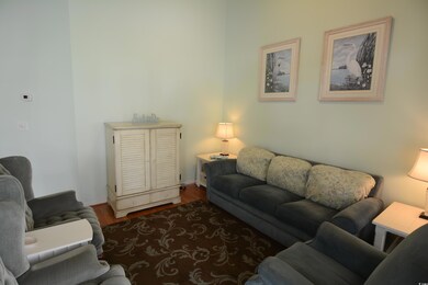 Living room featuring dark wood-type flooring