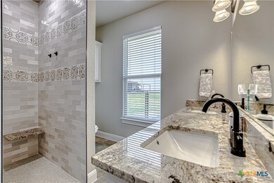 Primary bathroom with a walk-in shower and double