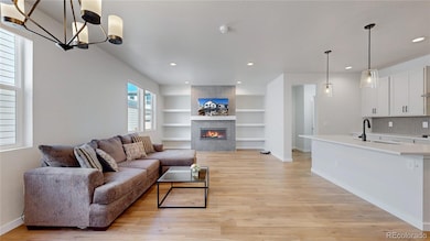 Gas fireplace with built-in shelving