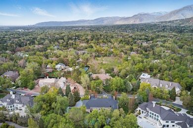 Aerial view of residential area with a mountain backdrop