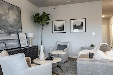 Living room featuring dark wood-type flooring