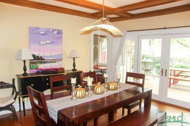 Unique ceiling in this formal dining room.