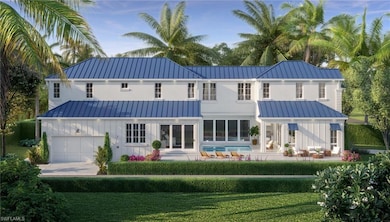 Rear view of property featuring a patio area, metal roof, a standing seam roof, and an outdoor pool. Virtual Rendering
