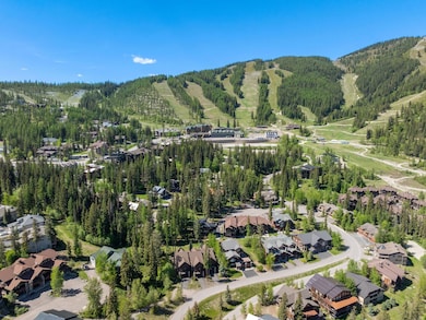 Lower center is 398 Moose Run - aerial with resort as backdrop