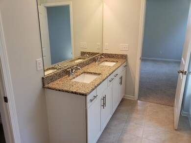 Double sinks and granite counters in the baths