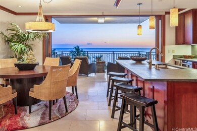 Dining and kitchen area with oceanview