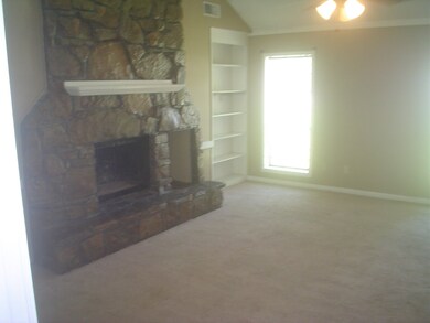 Brick fireplace in great room