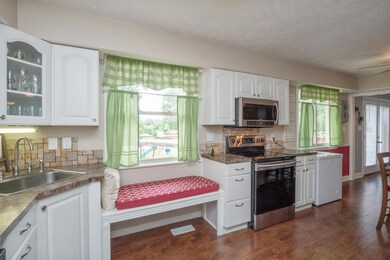 This built in bench is a nice addition to the large kitchen.
