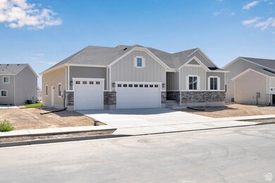 Craftsman-style home with board and batten siding, concrete driveway, a garage, and stone siding