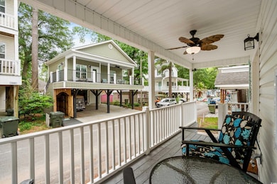 Porch with a ceiling fan