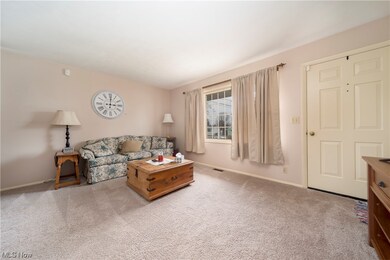 Living room featuring light colored carpet