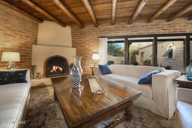 Living Room q/ Firplace and Brick Floor