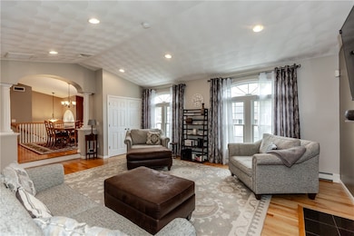Living room with vaulted ceilings