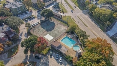 Aerial overview of property's location featuring a pool
