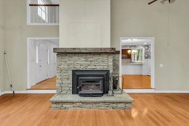 Living room wood fireplace