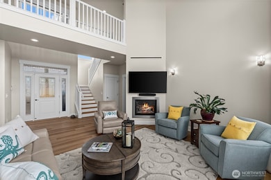 The great room features a cozy gas fireplace