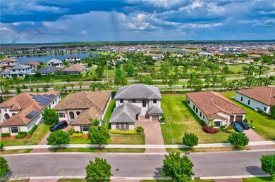 Aerial perspective of suburban area with a nearby