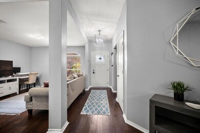 Entryway with dark hardwood / wood-style floors an
