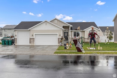 Exterior view of home decorated for Halloween.