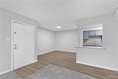 Unfurnished living room with sink, dark wood-type flooring, and a textured ceiling