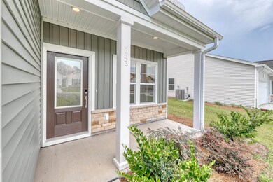 Doorway to property featuring a porch and central 