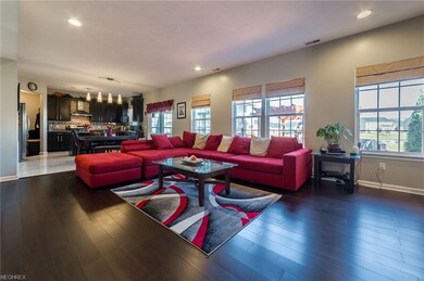 family room with kitchen view
