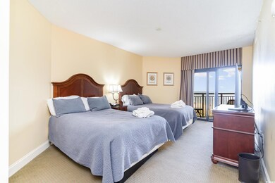 Carpeted bedroom with access to exterior